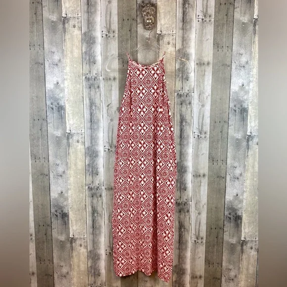 NWOT Boden Racer Neck Halter Maxi Dress in Red Floral Tile Size 4 Regular. - Picture 1 of 13